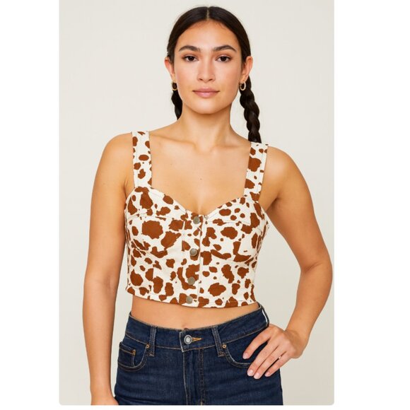 Altar'd State Tops - NWT Altar’d State Cow Print Snap Cropped Corset Size Medium